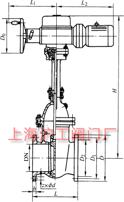 Z941T、Z941W、Z941H 型 PN10、PN16 鐵制電動(dòng)楔式閘閥主要外形及結(jié)構(gòu)尺寸示意圖